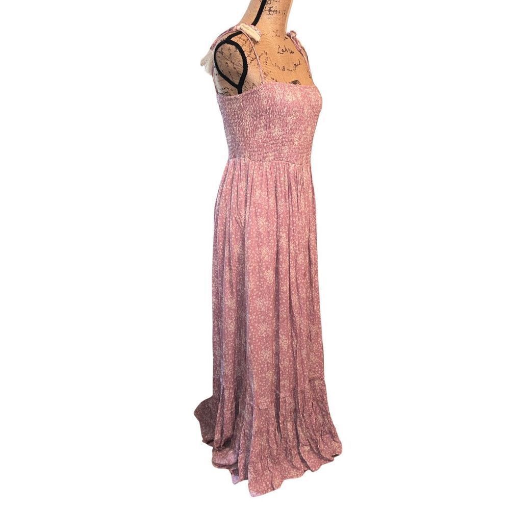 Olia Bradlea Smocked Tassel Tie Shoulders Maxi Dress Women size Large 100% Rayon